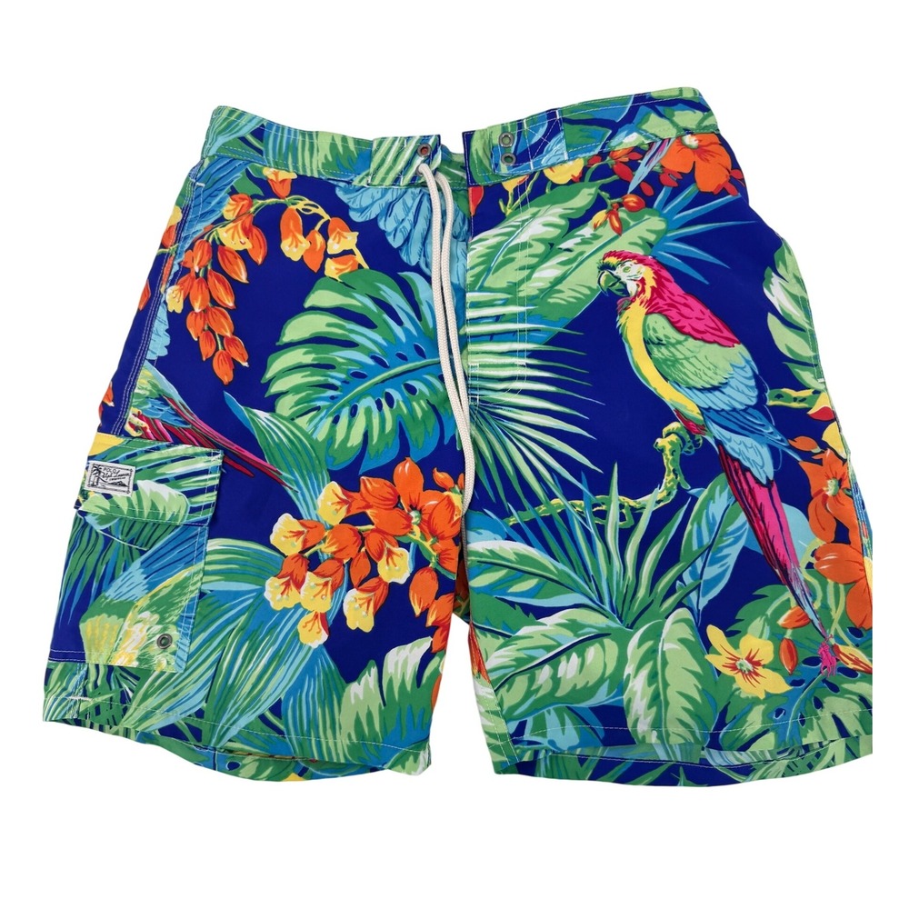 Polo Ralph Lauren Board Shorts Medium Mens Tropical Parrot Hawaiian Swim Trunks